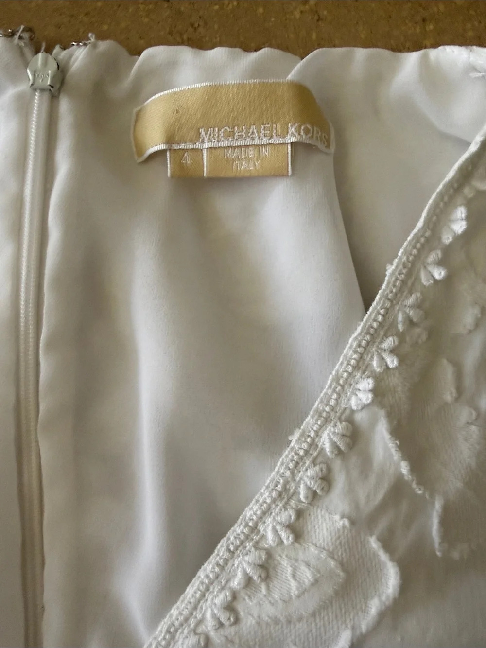 Michael Kors White Embroidered V-Neck Mini Dress
